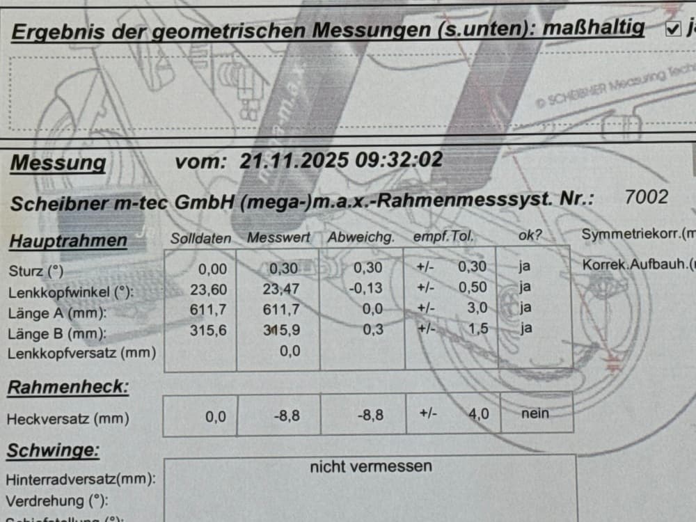 Rahmen Motorrad defekt Rahmenvermessung Vermessungsprotokoll in Leipzig